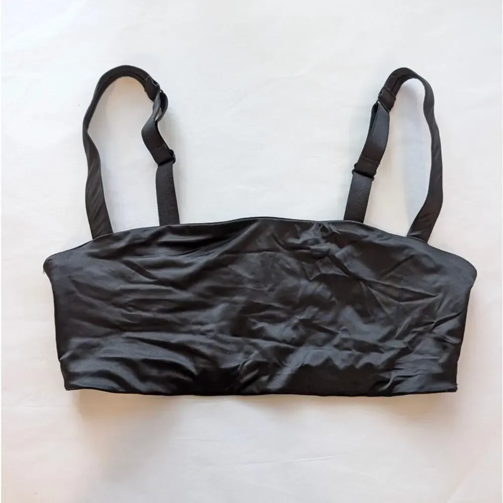 SKIMS Seamless Sculpt Scoop-neck Stretch Satin Black Bra/Bralette, size S